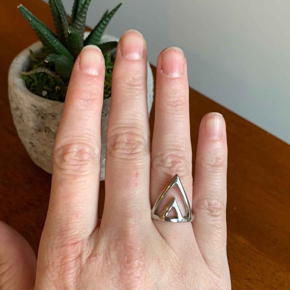 Silver pyramid triangle ring ✨